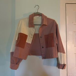 Pink and Cream Color block Denim Jacket